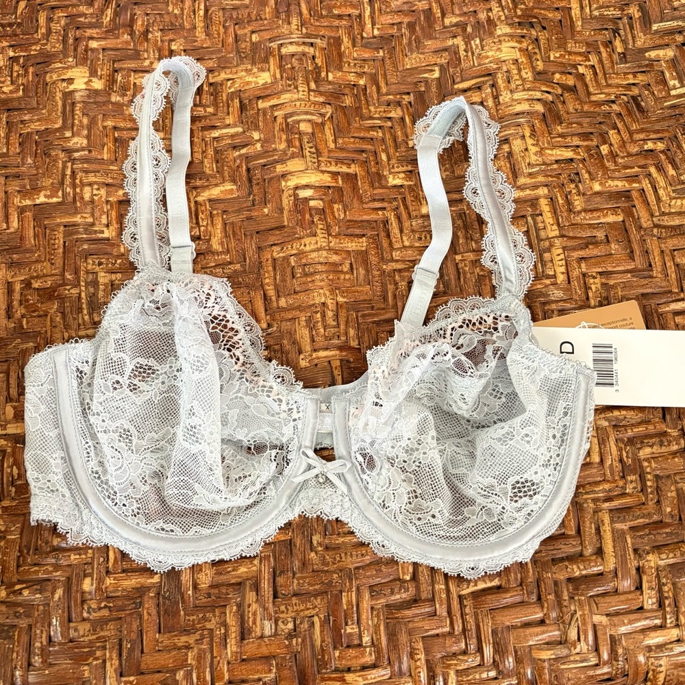 Chantelle Eternelle full cup leavers lace bra in gray/rose 32D NWT